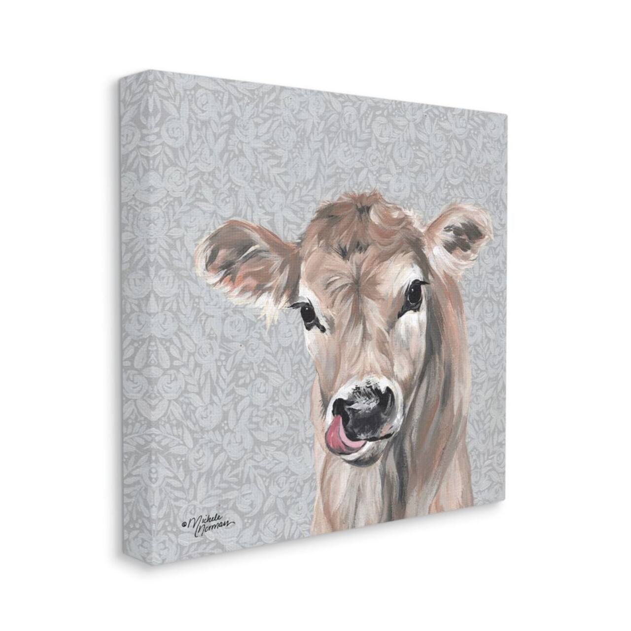 Stupell Industries Young Calf Portrait Floral Pattern Farm Animal Canvas Wall Art